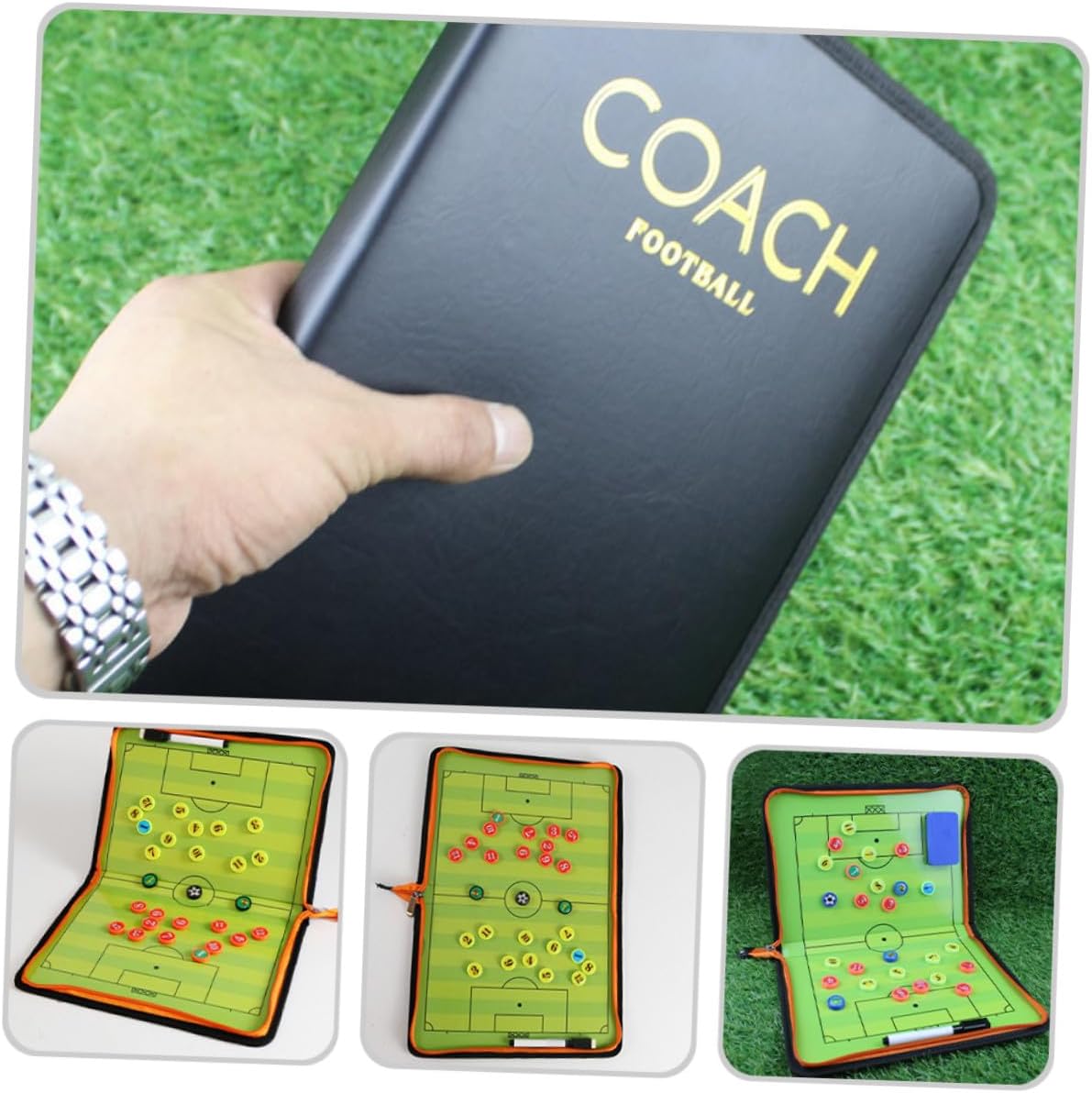 DOITOOL Zipper Soccer Coaching Board Magnetic Football Writing Board Leather Portable Strategy Training Kit for Coaches Soccer Competition and Practice