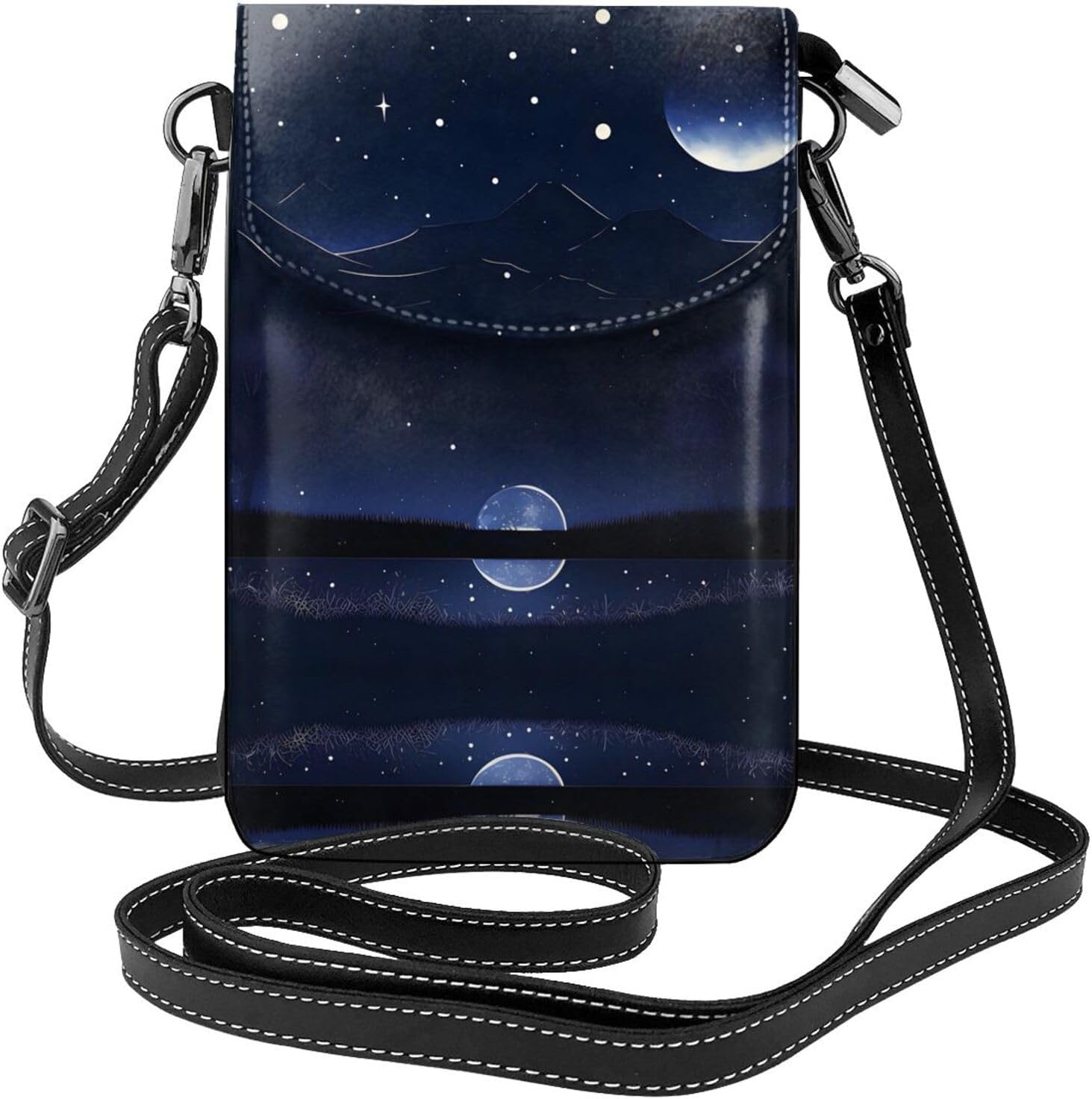 Serene Blue Night View Pattern Phone Bag > Soft, Durable And Waterproof For Women Shoulder Straps Bag Carry Card Cosmetics 7.6x2.9 In Good