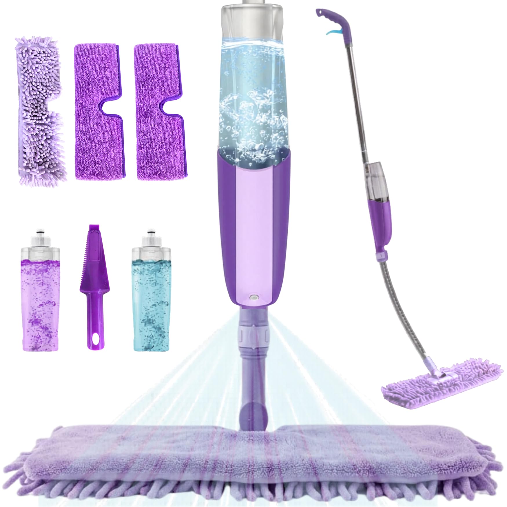 Meridiana Scopa Lavapavimenti a Spruzzo, Spray Mop Flexy mocio lavapavimenti, Piastra Ribaltabile 2 in 1, 2 Flaconi Ricaricabili e 2 Panni in Microfibra per lavare e 1 Panno cattura polvere duplefax