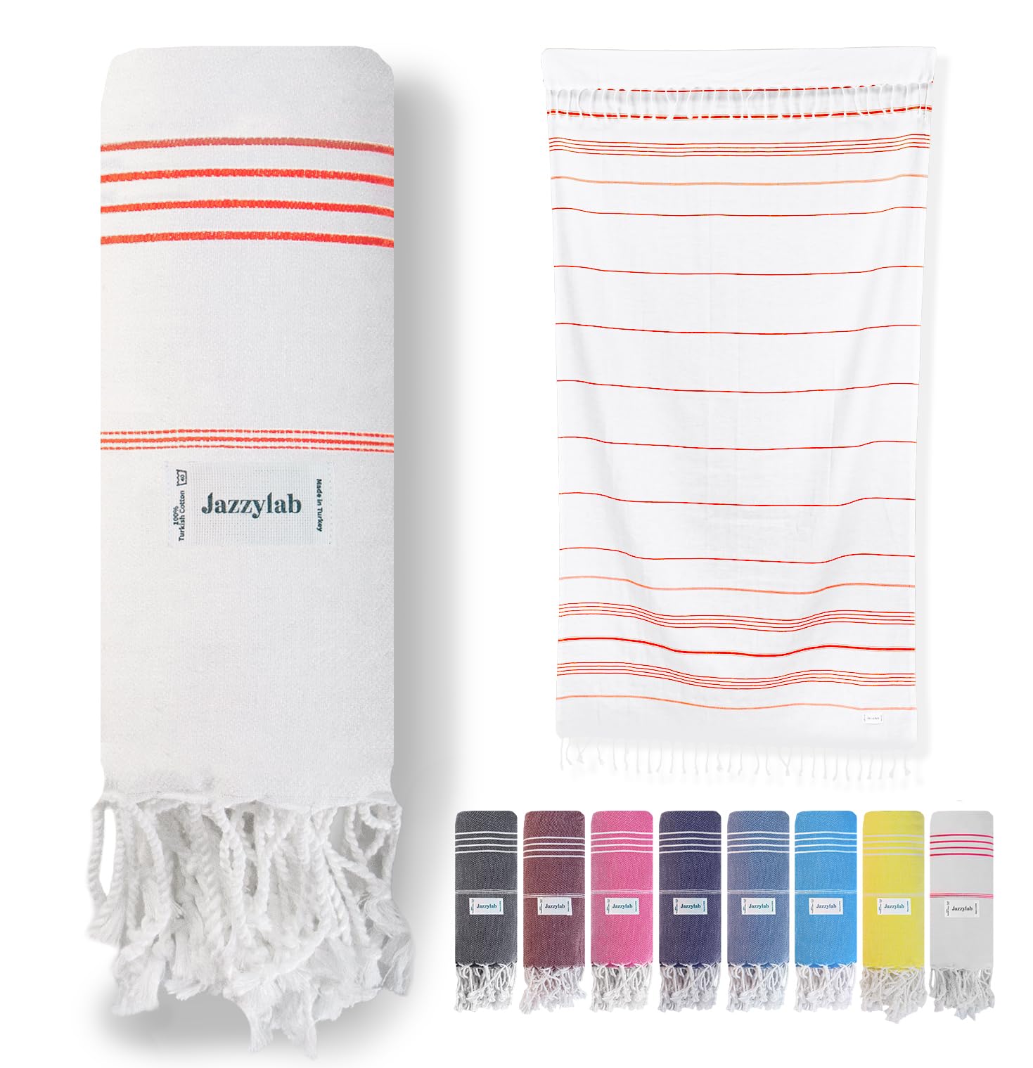 SULTAN Peshtemal | Telo hammam in 100% cotone con classico motivo a righe | Leggero, assorbente e ad asciugatura rapida | Ideale per sauna, bagno turco, spiaggia o viaggi | Corallo-bianco, 90x180 cm
