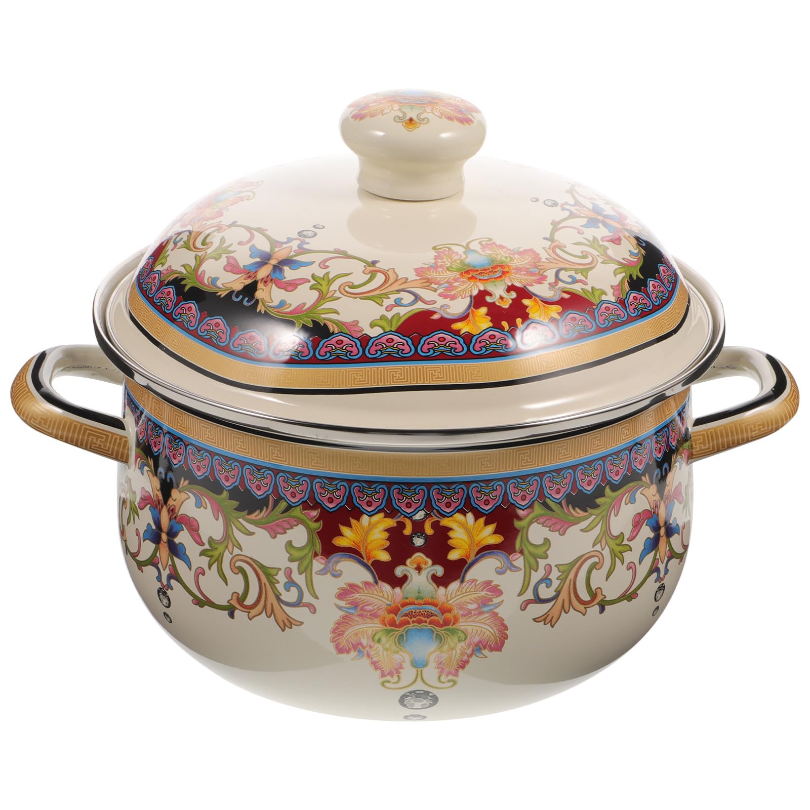 Vintage Emaille Kochtopf mit Deckel Dicker Suppentopf mit Doppeltem Griff Geeignet für Herdarten und Backofen Leicht zu Reinigen und Hitzebeständig