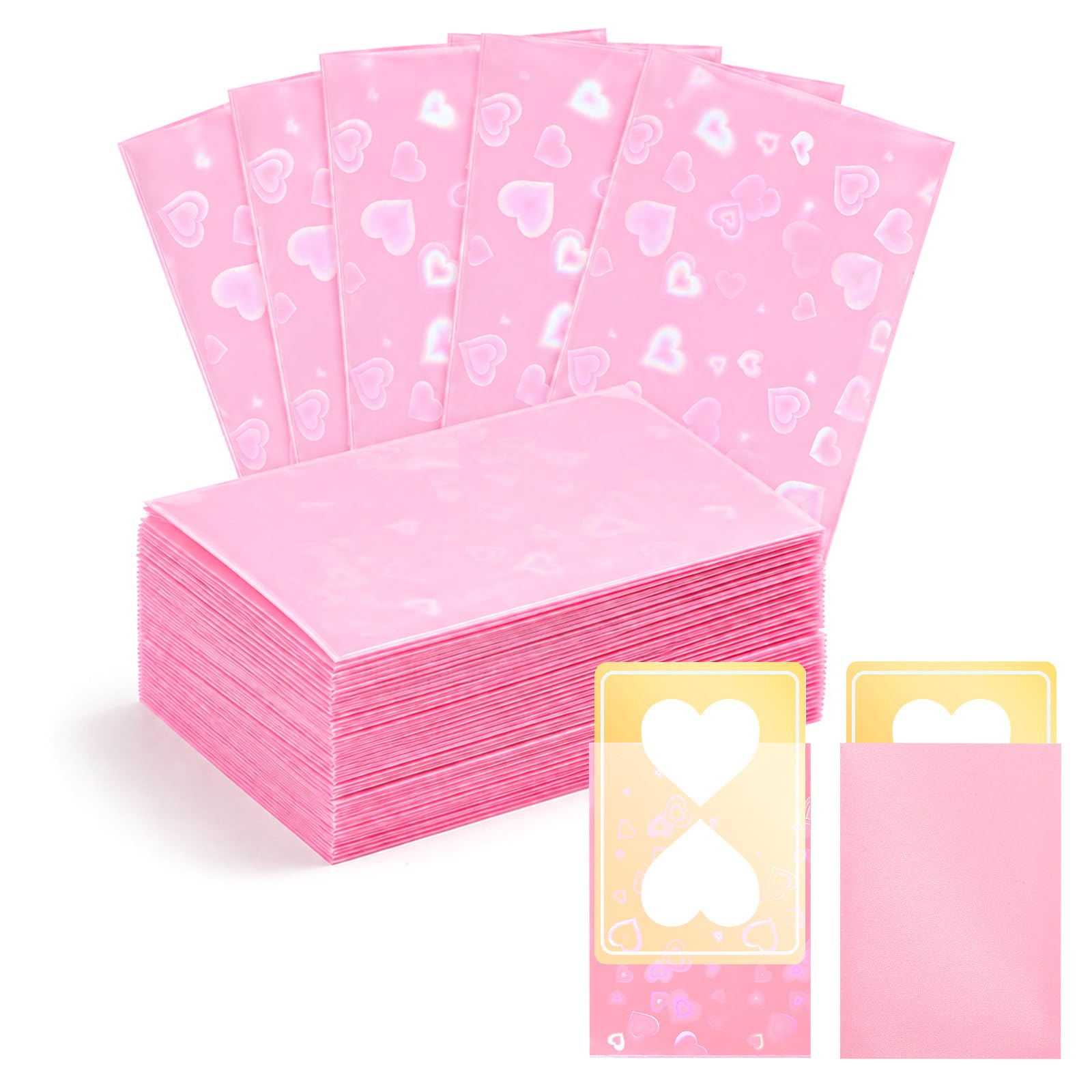 100 Pcs Holographic Card Sleeves, 91x66 mm Pink Sleeves for Trading Cards