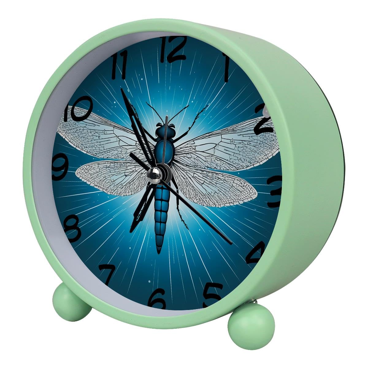 Luoweisi Analog Alarm Clock Dragonfly, Silent Non-Ticking with Night Light, Battery Operated, Round Desk Alarm Clock for Office, Bedroom, Elderly, Adults, Children, Student Gifts