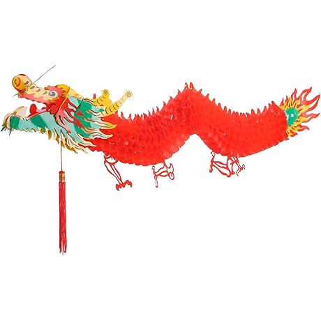 Bememo 3D Chinese New Year Dragon Garland Hanging Decoration, 4.92 Feet