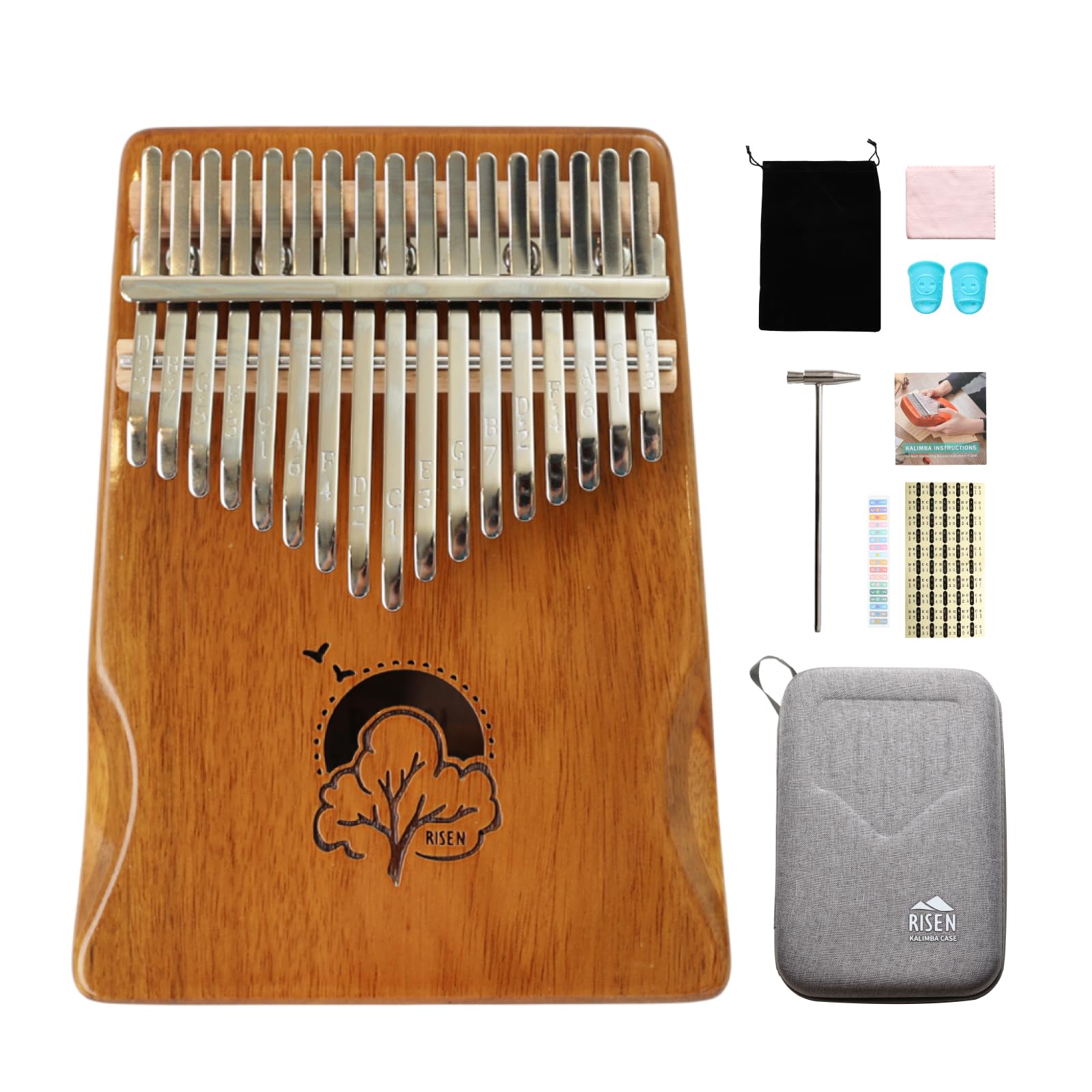 RISEN 17-Key Kalimba Thumb Piano Acacia Wood Handcrafted Professional Musical Instrument with Carrying Case Tuning Hammer Study Guide