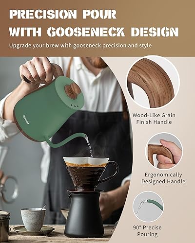 Miniatura 6 de Hervidor Eléctrico, 1000W de Calentamiento Rápido, Hervidor de Pico de Ganso, 0.8L/27.05oz, Pico Ultrafino de 0.8mm, Control Preciso del Flujo de