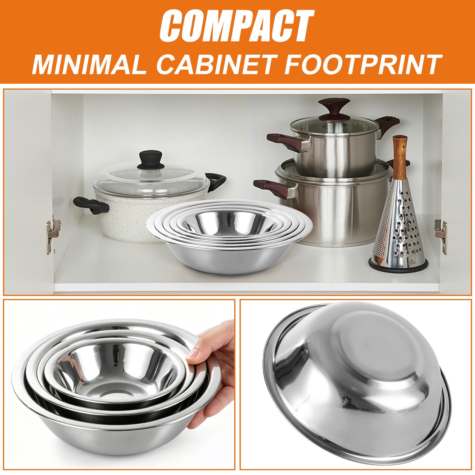 Confezione da 10 ciotole da cucina in acciaio inox, 5 misure