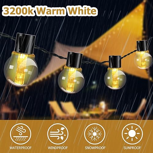 Miniatura 3 de Tira de luces para exteriores, bajo voltaje enchufable de 3.5 V, tira de luces G50 Globe para patio de 43 pies, con 30 bombillas Edison
