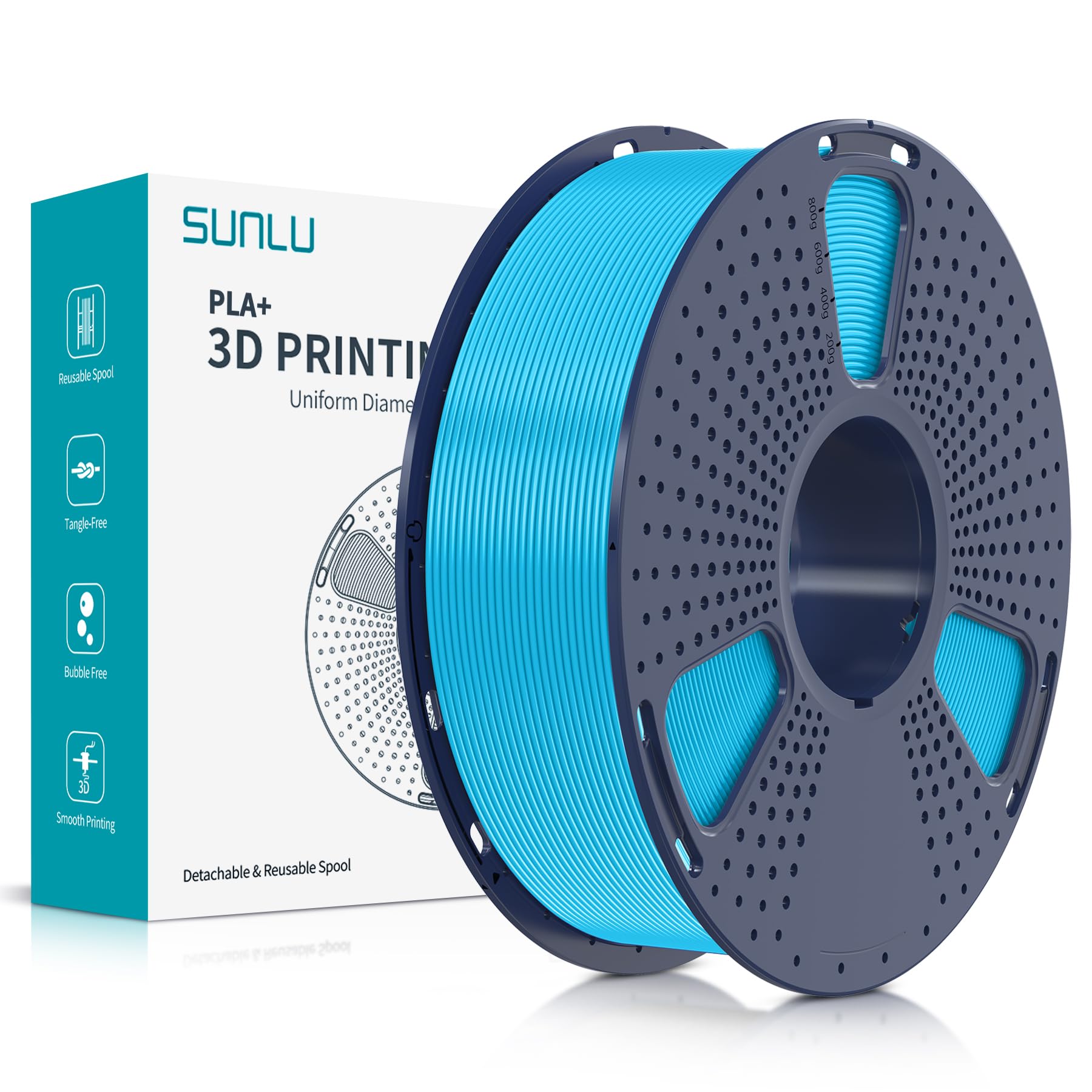 SUNLU PLA Plus filamento per stampante 3D, Filamento PLA+ 1.75mm, Filamento ad alta resistenza compatibile con stampanti FDM, Precisione dimensionale +/-0.02 mm, Bobina da 1kg(2.2LBS), Azzurro Cielo