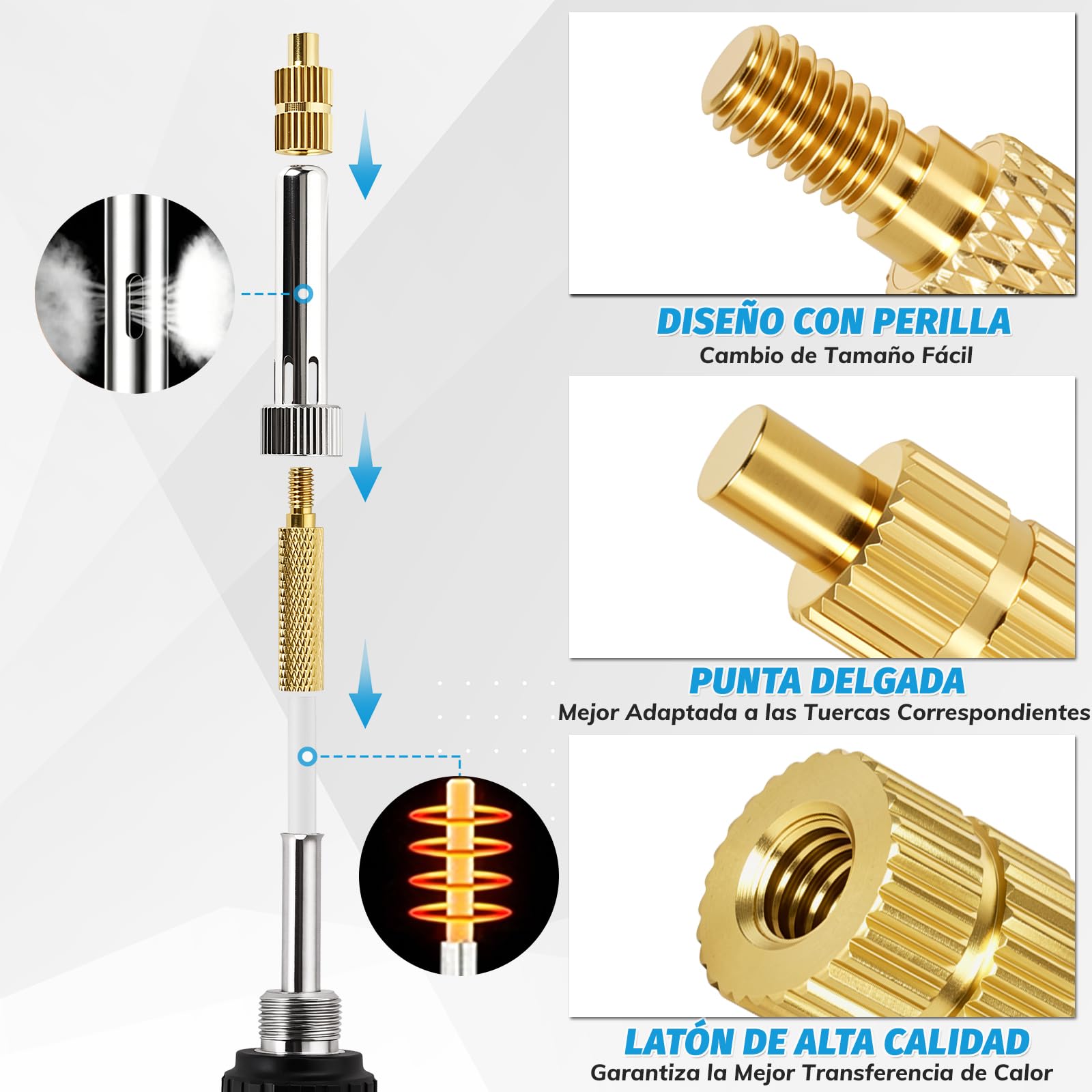 Insertos Roscados 400 pcs con Soldador 80W, Temperatura Ajustable 180–500°C, 7 Puntas, M2/M2.5/M3/M4/M5/M6/M8 para Impresión 3D y Plástico