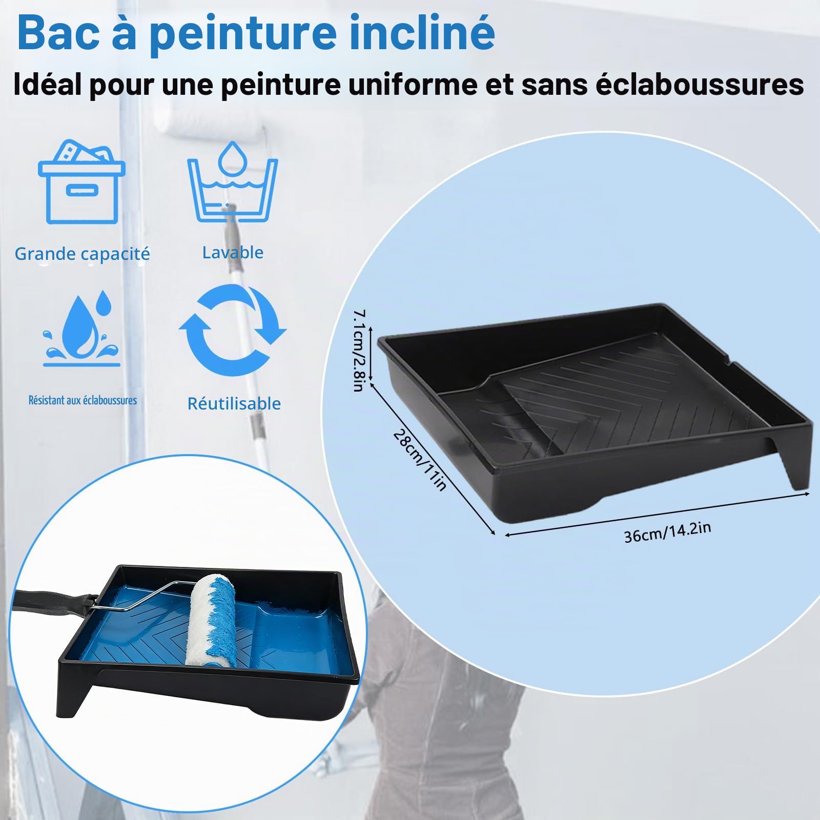 Qivine Kit de Rouleau Peinture avec Tige Télescopique, 20 Pièces Petit Rouleau Peinture Kit, Rouleau de 9 inch avec Pinceau, Kit Peinture Mur pour Peindre les Murs, les Bordures et les Plafonds