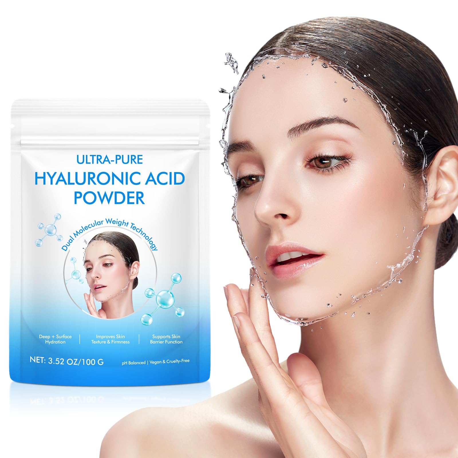 Hyaluronic Acid Powder for Skin (3.52 oz) - 100% Pure Hyaluronic Acid Powder, DIY Organic Hydrating Serum & Anti-Aging Ingredient, 1 Scoop = 1 Bottle of Essence