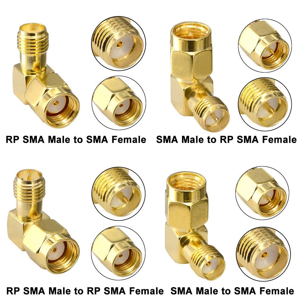 Kit de Conector SMA SMA Macho/Hembra a SMA Hembra/Hembra Kit de Adaptador coaxial RF para Antena WiFi Cable de extensión coaxial Dispositivo LAN inalámbrico SDR Dongle …