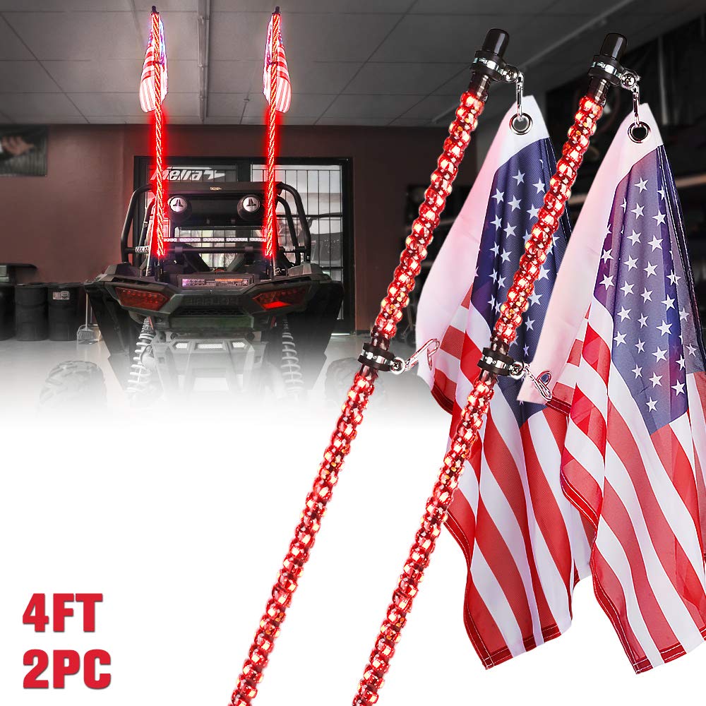 4ft Red LED Antenna Light Whip With Flag For Polaris ATV/RZR/UTV - 5050 LED, 12V 11 thumbnail image