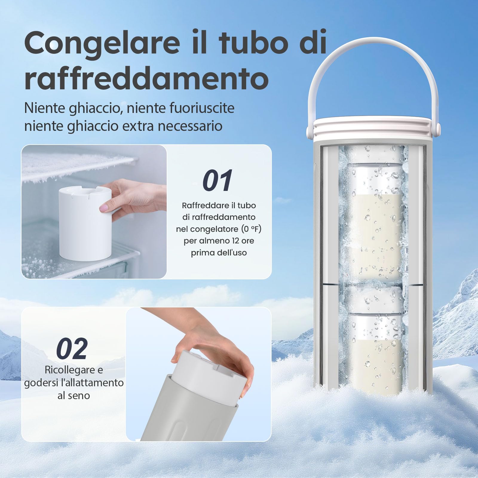 Raffreddatore per latte materno per lavoro e viaggi, raffreddamento a 360° mantiene il latte fresco per 24 ore, con 2 biberon per conservare latte materno, utensili per l'allattamento