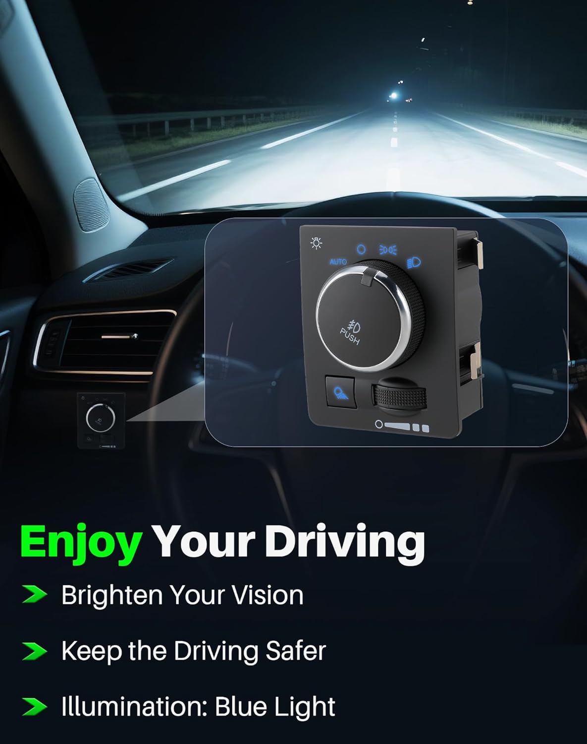 Headlight Switch Compatible with Ram 1500/2500/3500 (2014 2015 2016 2017 2018), Fog Lamp Instrument Panel Dimmer Switch, Replaces 68146507AA, 68269912AA, 6814507AA