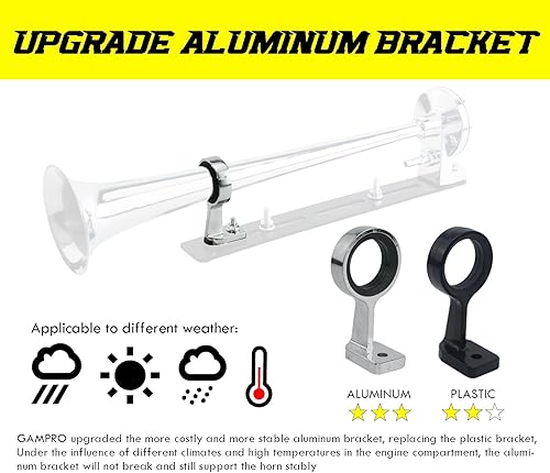 Miniatura 4 de GAMPRO Bocina de aire de 12 V y 150 db, 18 pulgadas de zinc cromado, bocina de aire con compresor para cualquier vehículo de 12 V, camiones, trenes,