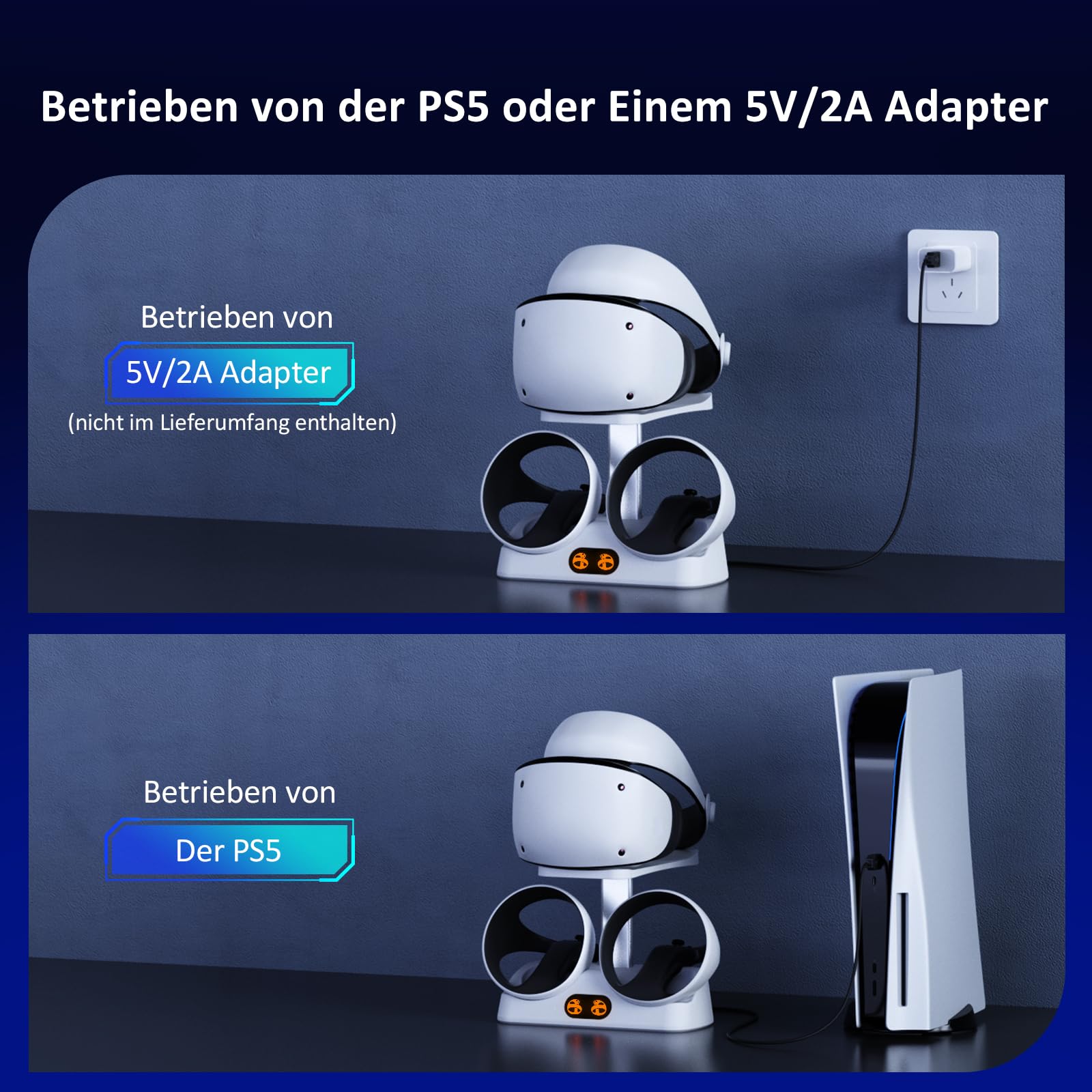 NexiGo Controller Ladestation für PSVR2, Dual-Schnellladestation mit LED-Licht, Headset-Display-Ständer und Controller-Halterung, magnetischer Anschluss, USB auf Typ-C-Kabel, Weiß