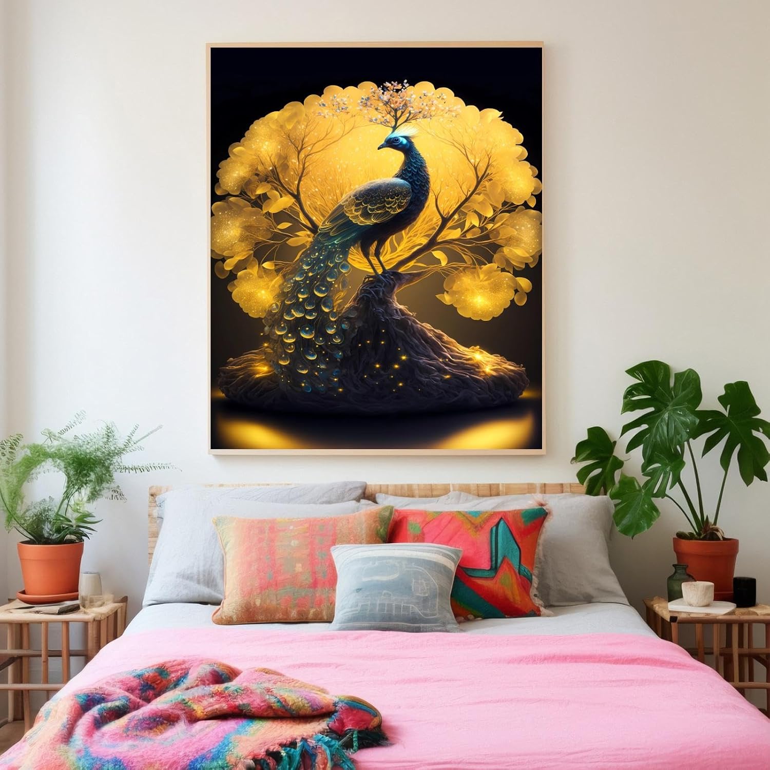 CUEAEAD DIY Diamond Painting Kit - Animal Theme, 5D Full Round Diamond Peacock in Glowing Tree Diamond Painting Art for Beginners, Suitable for Room Wall Decor, Personalised Gift 12x18 Inch