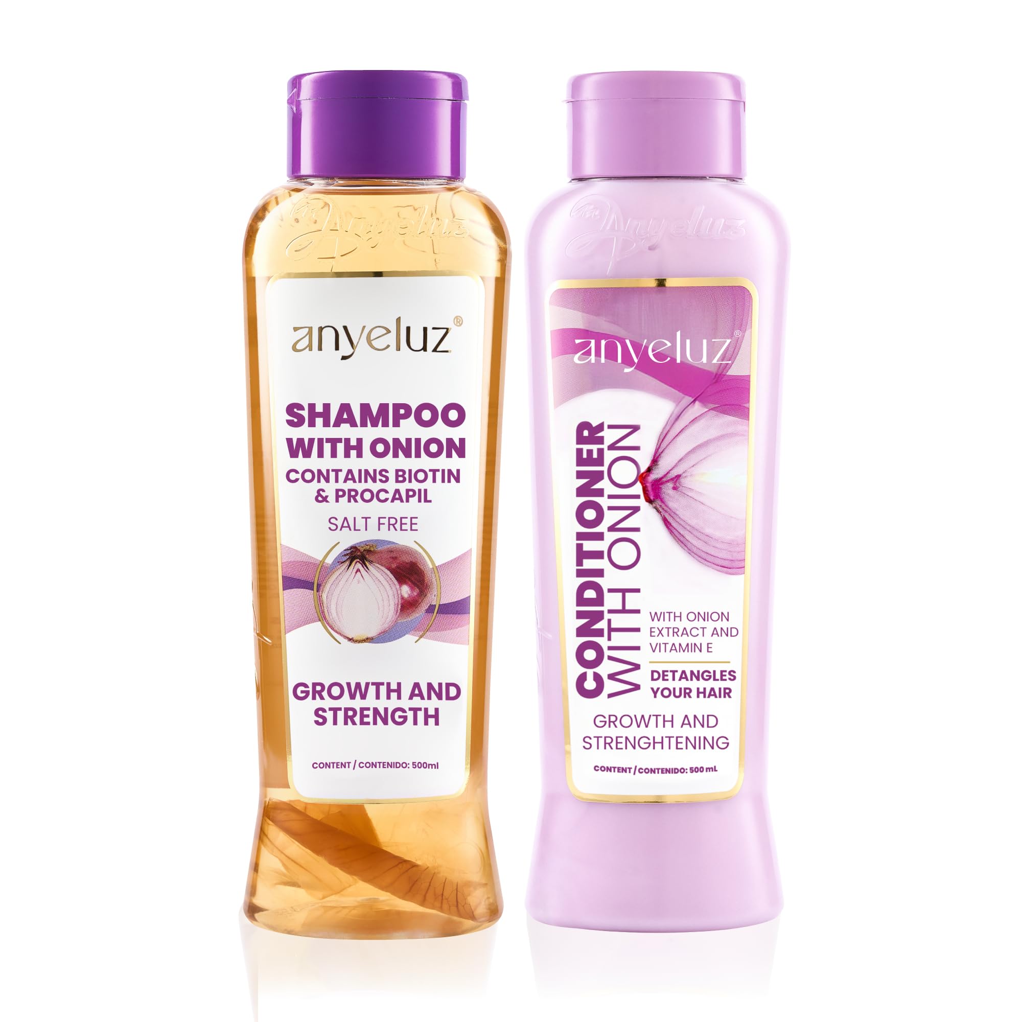 AnyeluzOnion Shampoo and Conditioner Set – Enriched with Onion Extract and Biotin, Cleanses and Reduces Oiliness, Strengthens and Revitalizes, Suitable for All Hair Types