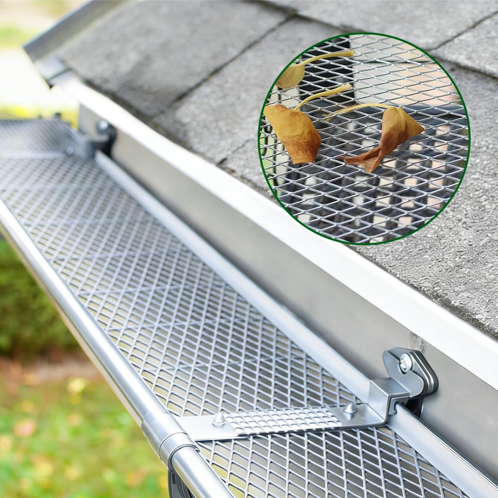 Ochrona rynny dachowej, ochrona przed liśćmi – 12,7 cm x 600 cm, kratka ochronna do rynien dachowych, aluminiowa kratka do rynny dachowej, do samodzielnego wykonania, ochrona rynny