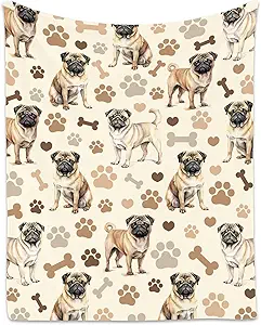 Pug Blanket with Women Men, 60x80 Inches Blanket with Dogs on it, Cozy Soft Throw Gifts for Dog Lovers, Cute Flannel Throw Blankets for Bed Couch