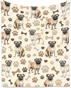 Pug Blanket with Women Men, 60x80 Inches Blanket with Dogs on it, Cozy Soft Throw Gifts for Dog Lovers, Cute Flannel Throw Blankets for Bed Couch