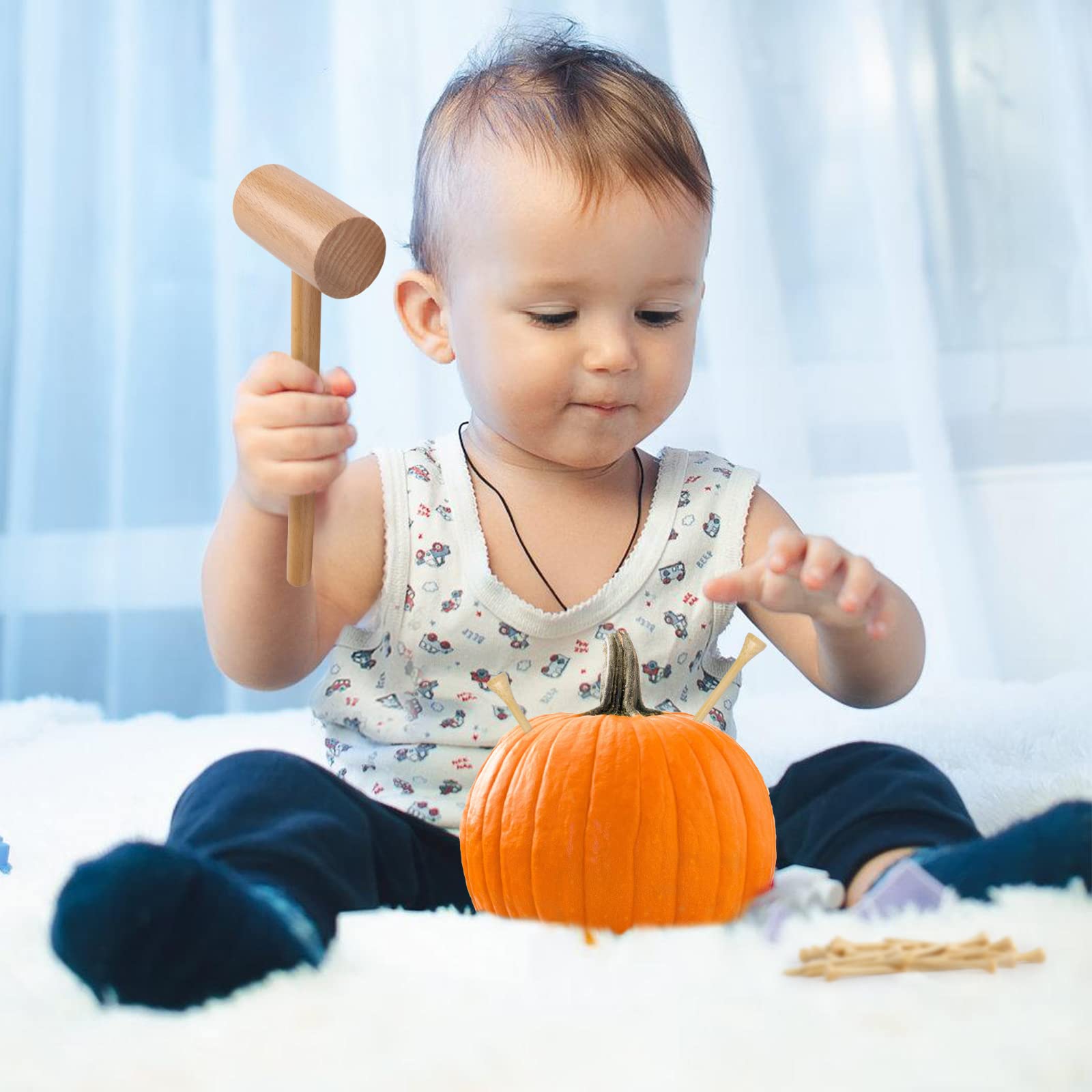 Mazo de madera martillar y golpear juguetes conjunto simulación mazo de madera para niños pequeños martillo falso portátil Montessori juguete martillo y clavos para niños 9