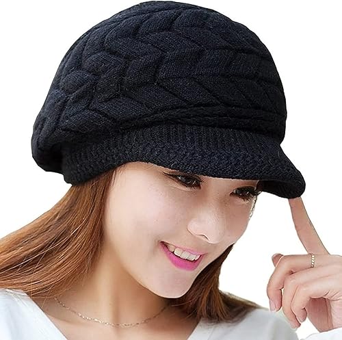 Gorro de invierno para mujer gorro de punto gorro de punto gorro de nieve y esquí visera para mujeres y niñas