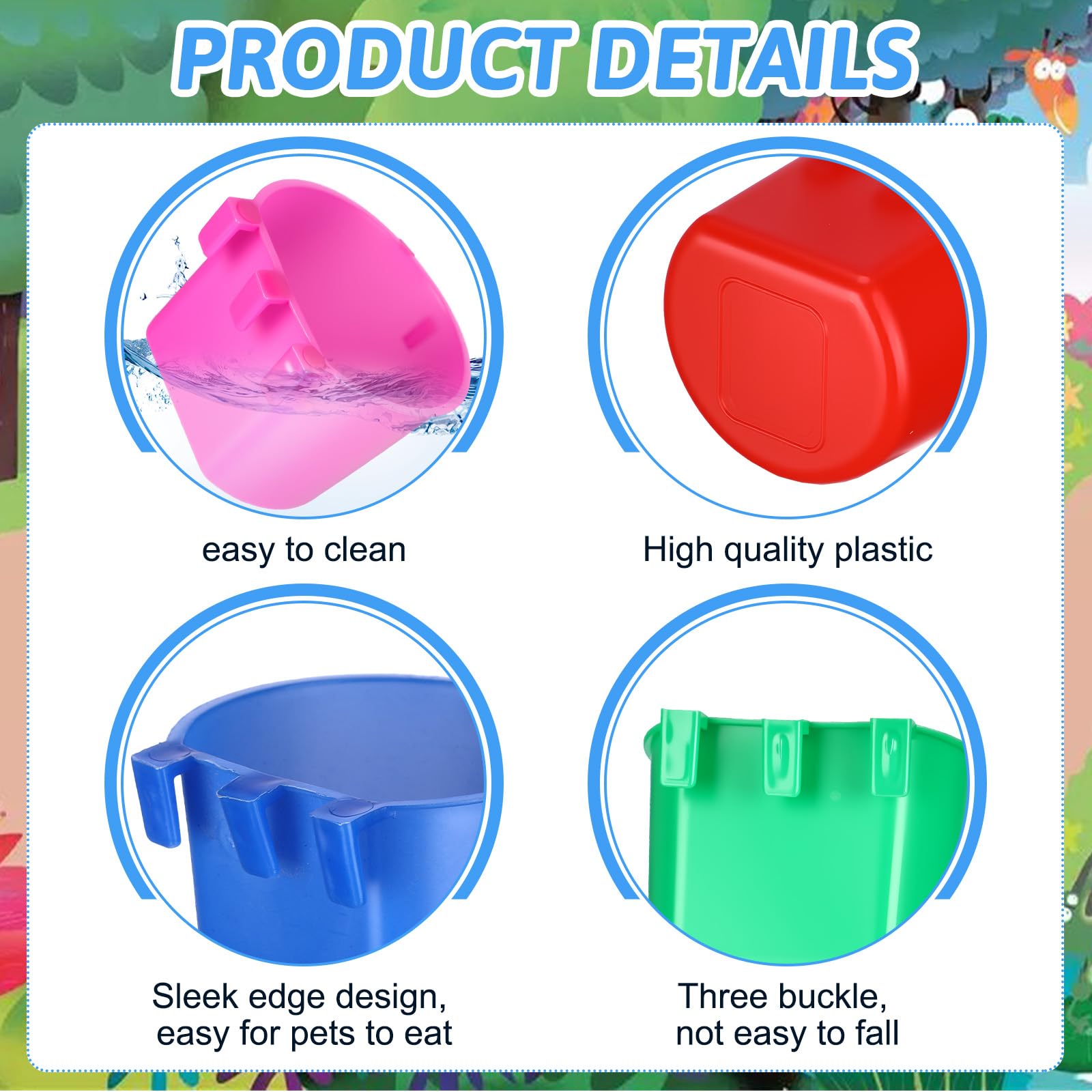 Lot de 100 mangeoires pour poulet - 236,8 g - À suspendre - Pour nourriture et eau - Pour volaille, animal domestique, perroquet, perruche, pigeon (bleu, rouge, rose rouge, vert)