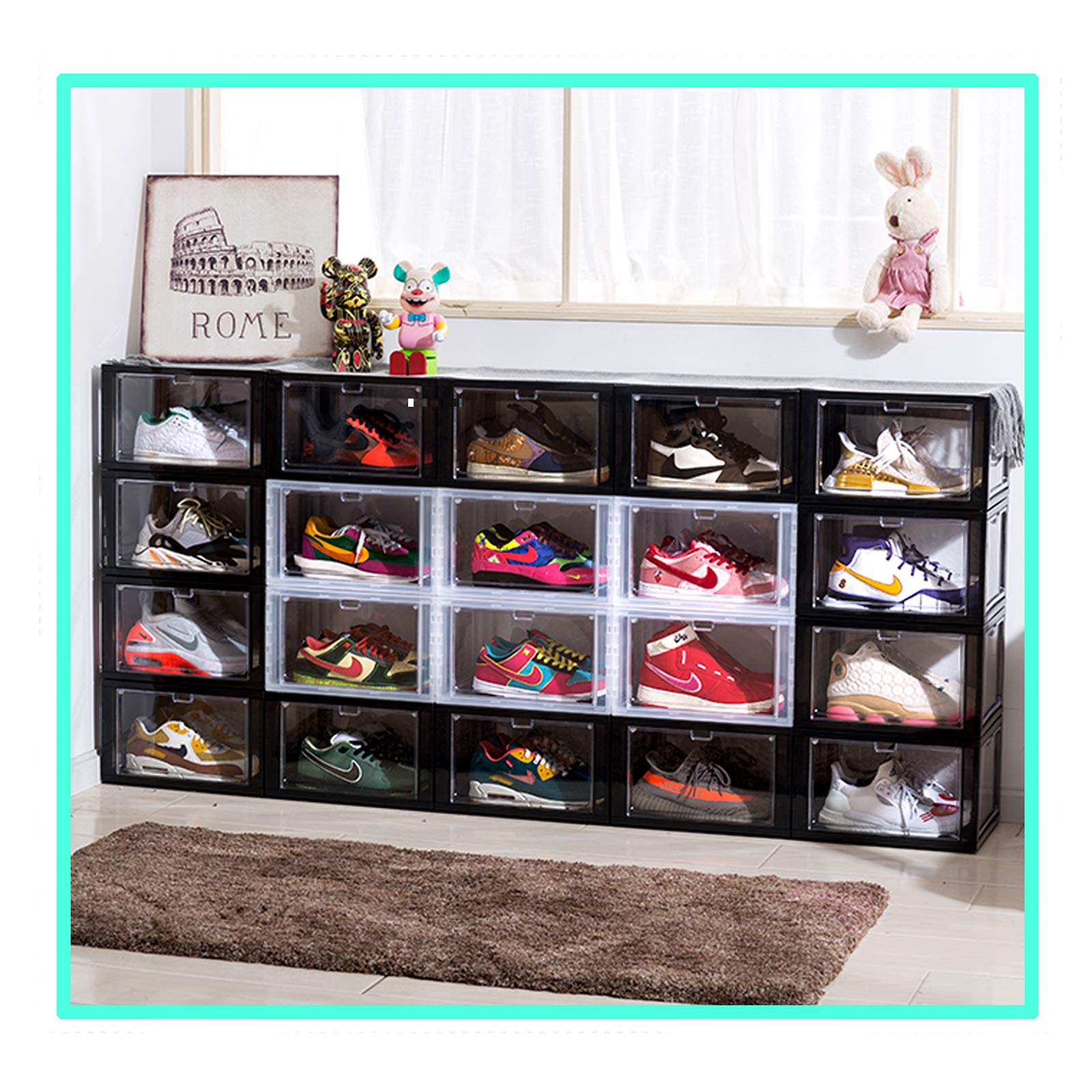 Buy Shoe Box Organizer Stackable Black Plastic Shoe Storage Box Side