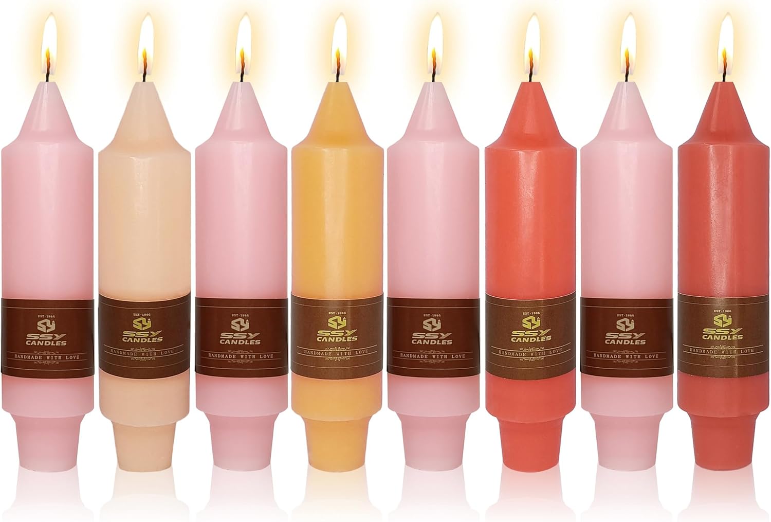 Gednegni 8pcs Short Taper Candle Colored Candlesticks Pink and Orange Candles,5INCH Small Pink Tapered Candles Orange Candle Sticks Unscented Wax Candle for Home Décor Weddings Festive Gifts