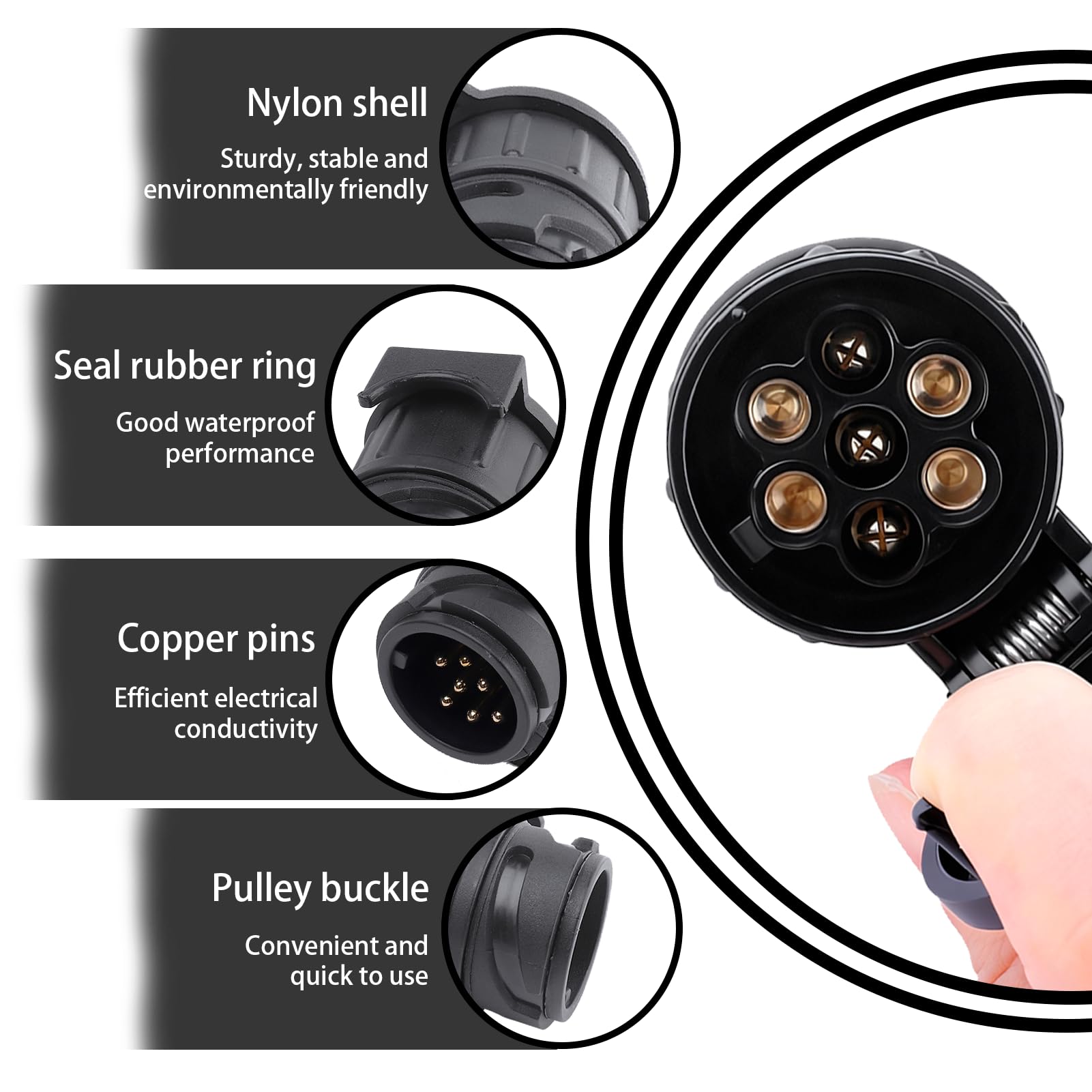 13 Pin to 7 Pin Towing Adaptor, Heavy Duty Waterproof Trailer Plug Converter, Universal 13 Pin Trailer Plug Socket Adaptor for Car Caravan Camper Van, Truck Trailer Durable 12V Connector Black — view 3
