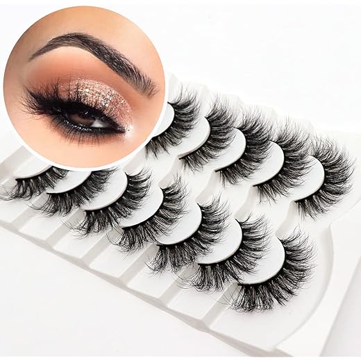 Veleasha False Eyelashes Wispy Faux Mink Lashes Fluffy Handmade Fake Eyelashes Natural Look 7 Pairs Pack Luxury Cat Eye Lashes (804)