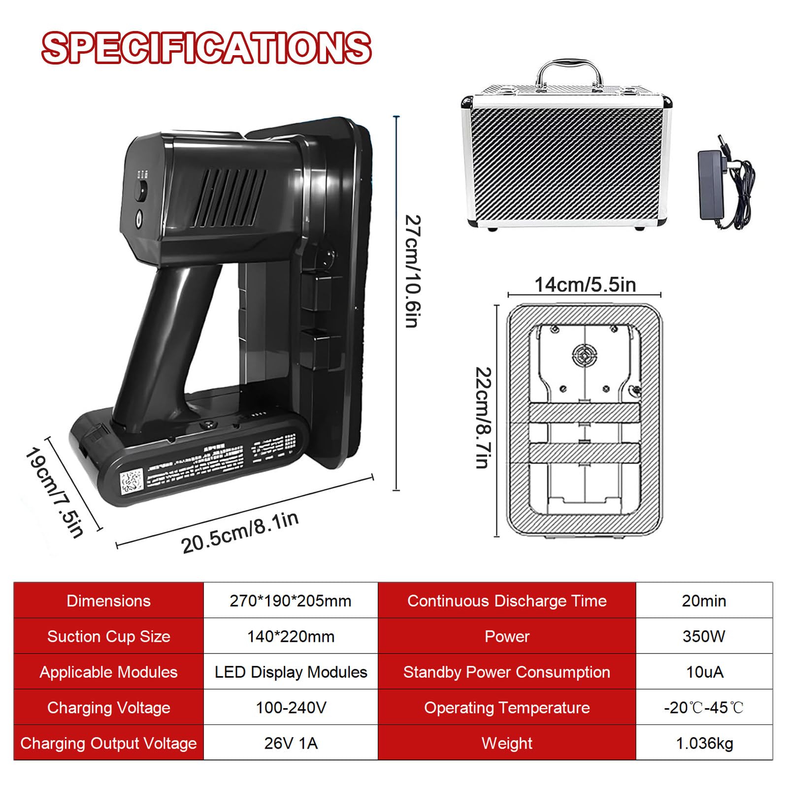 Ventosa eléctrica al vacío, Pantalla LED eléctrica, Mantenimiento Frontal, Ventosa de vacío, para Pantalla LED, Capacidad de elevación de 66 Libras, Uso Continuo 20min