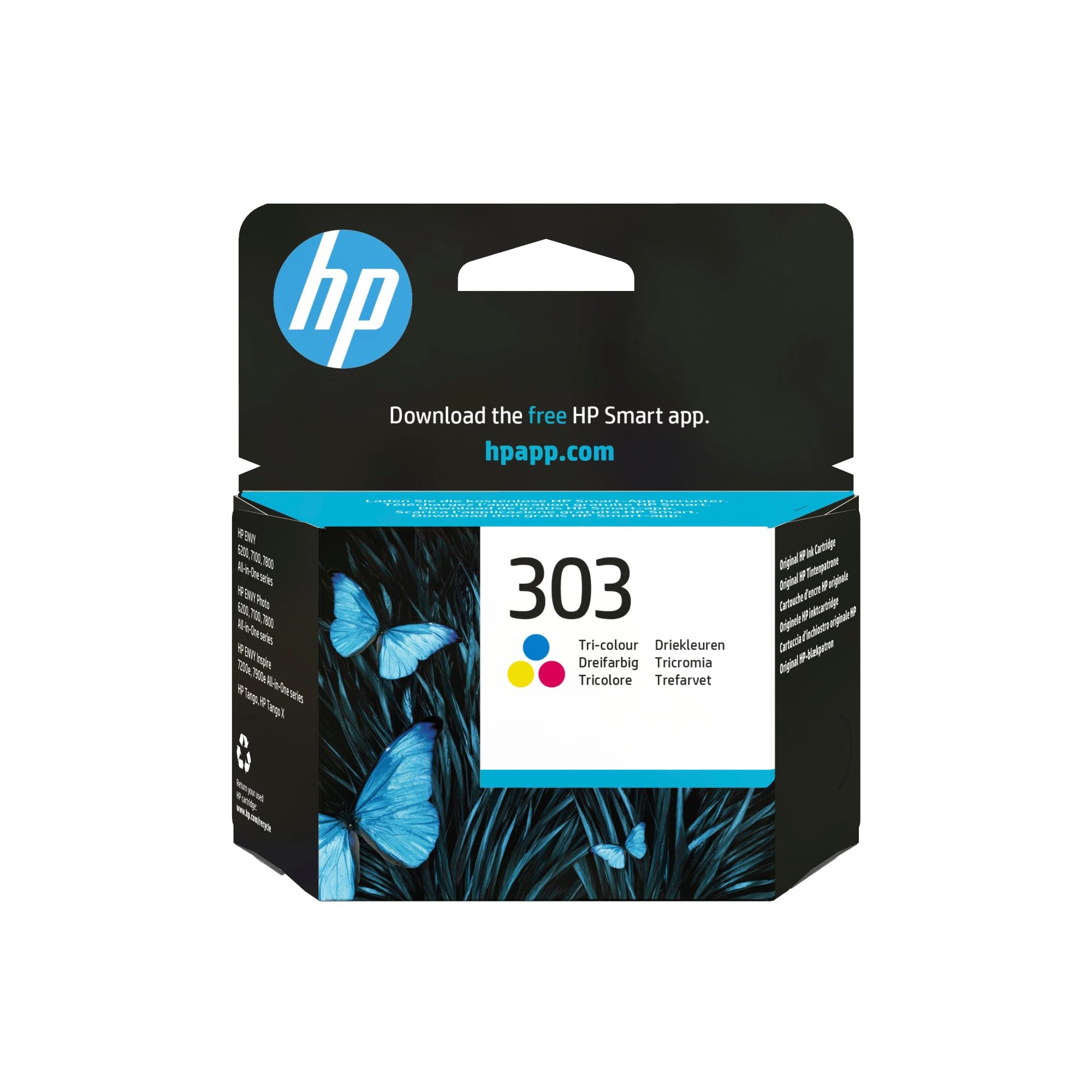 HP 303 T6N01AE, Tricolor, Cartucho de Tinta Original, compatible con impresoras de inyección de tinta HP Tango y Tango X; Envy 6220, 6230, 7130, 7830