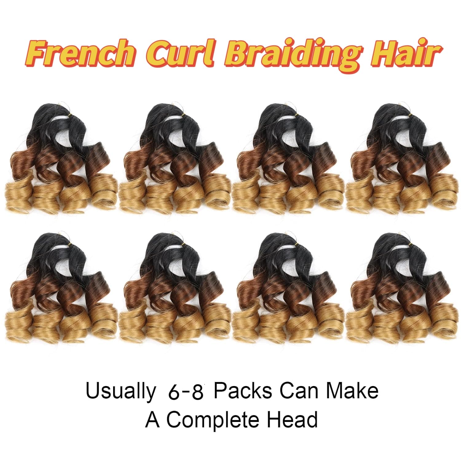 French Curly Braiding Hair 14 Inch 8Pack/lot Loose Wavy Spiral Curl Braids Crochet Hair Deep Wave Synthetic Extensions Pre Stretched Bouncy (1B/30/27#) - Image 2