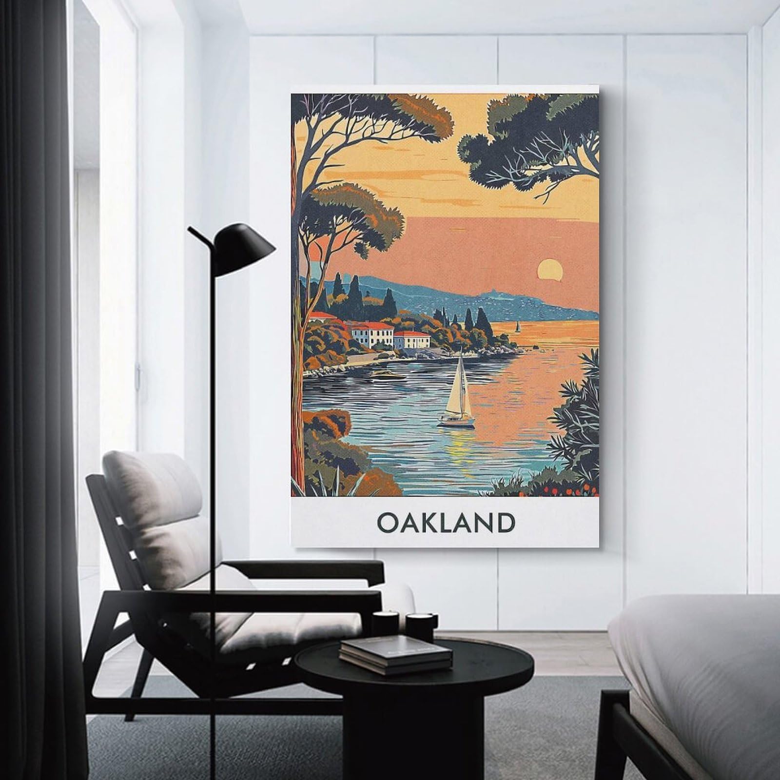 Junmoney Decorative Wall Artwork Oakland Sunset Seascape, 24x36inch(60x90cm), for Home, Office, Studio Or Guest Room, A Flexible Wall Accent for Shared Spaces