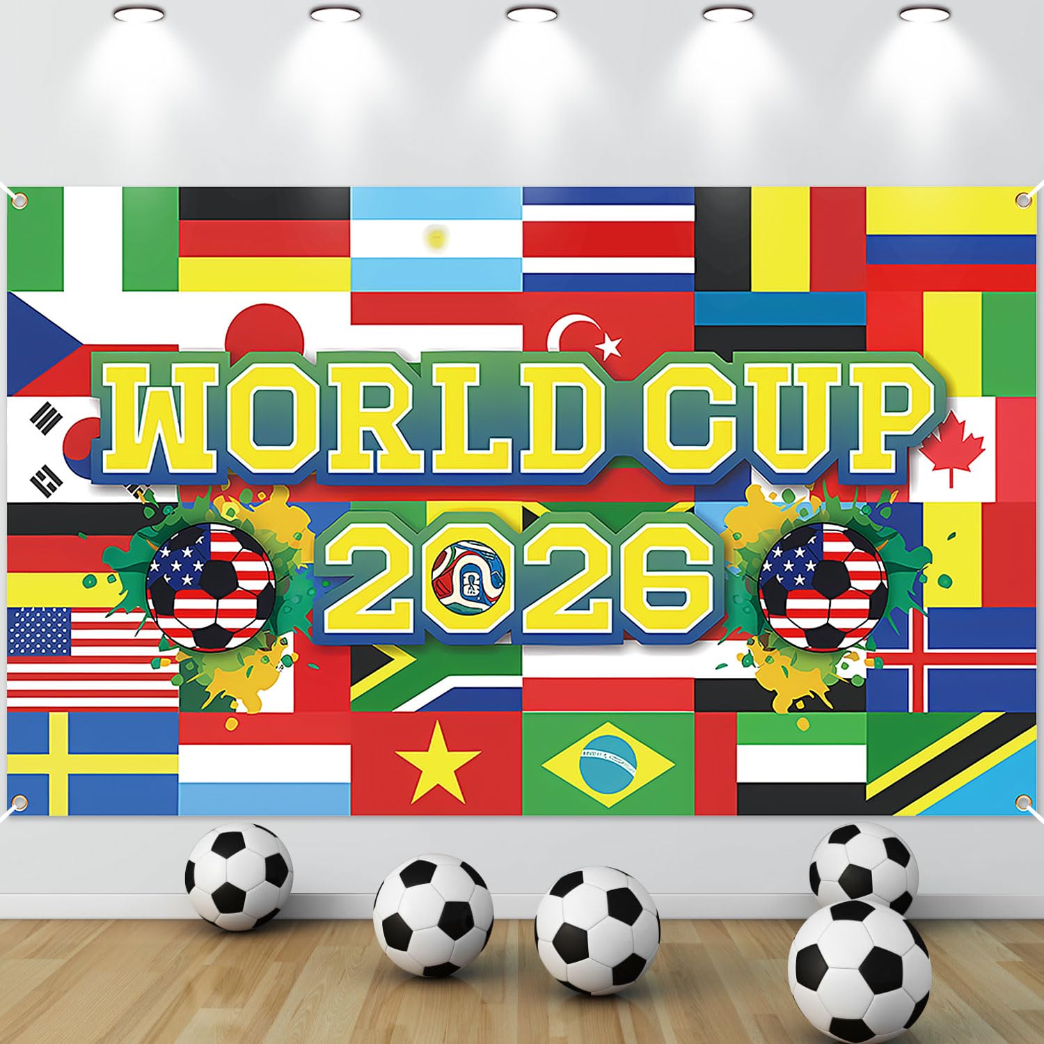 Photo 1 of CCINEE 2026 World Cup Soccer Backdrop, 71x43 Inch