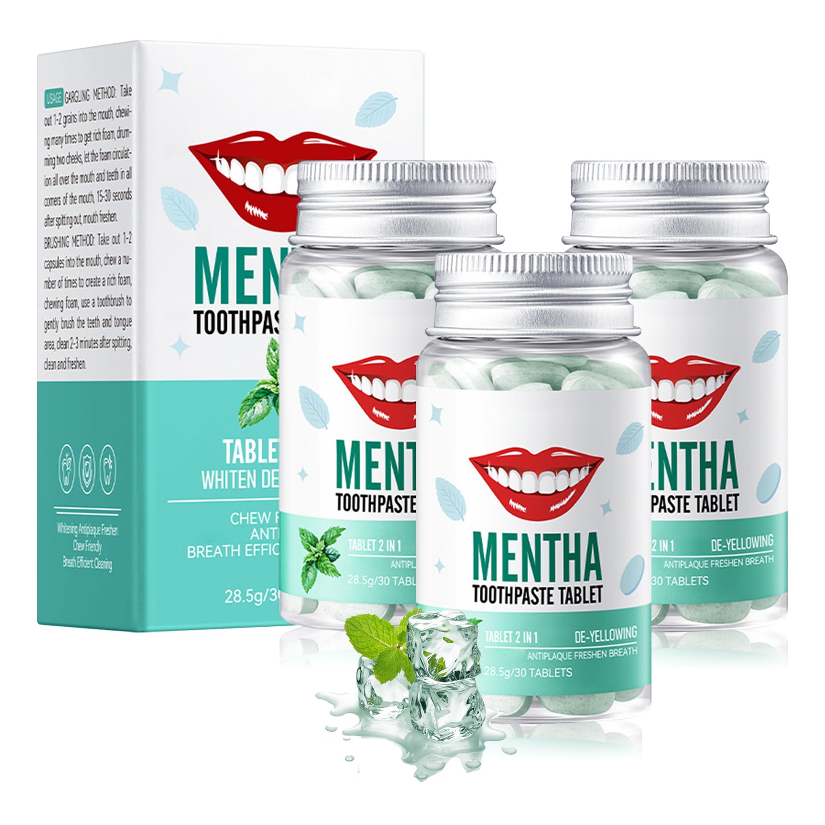 Toothpaste Tablets 90 Count,Portable Travel Toothpaste Tablets,Mint Flavors Mini Tooth Paste,Solid Travel Size Tooth Paste