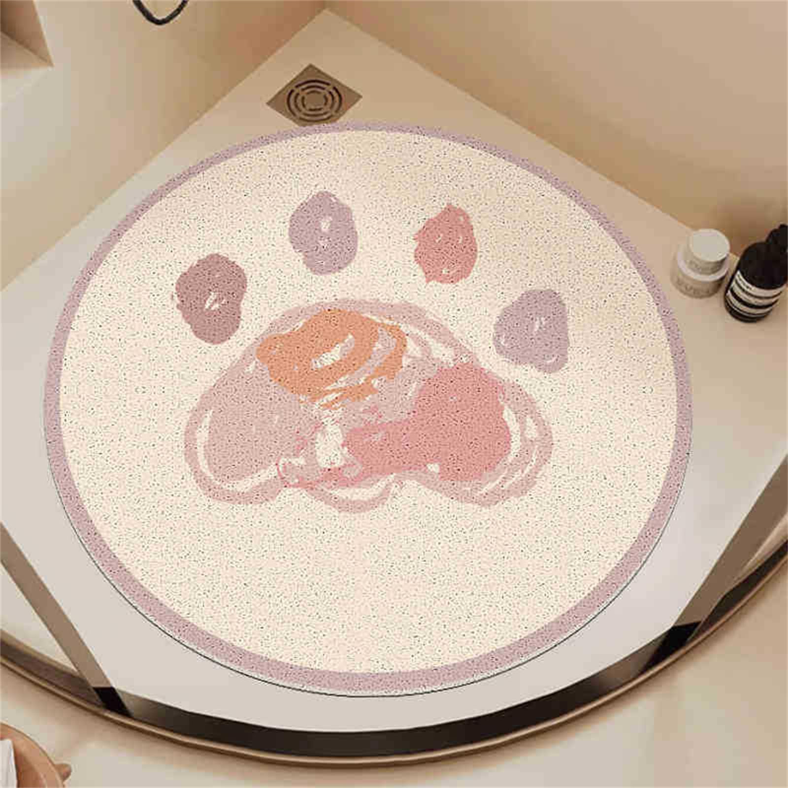 Alfombra de Bañera Antideslizante, Redonda Suave PVC Lufa Alfombras Ducha con Drenaje, Secado Rápido Almohadillas para Bañera, Baño, Cuarto de Lavado (Pata de Perro,100x100cm)