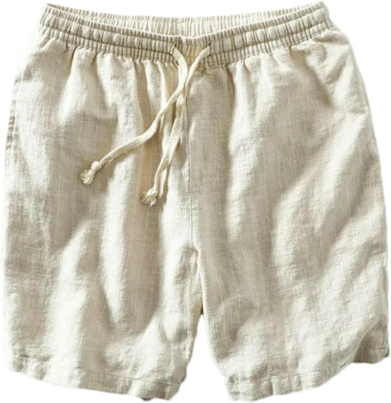 Summer Cotton Linen Shorts Men Casual Sold Color Breathable Striped Drawstring Man Holiday Beach Thin Shorts