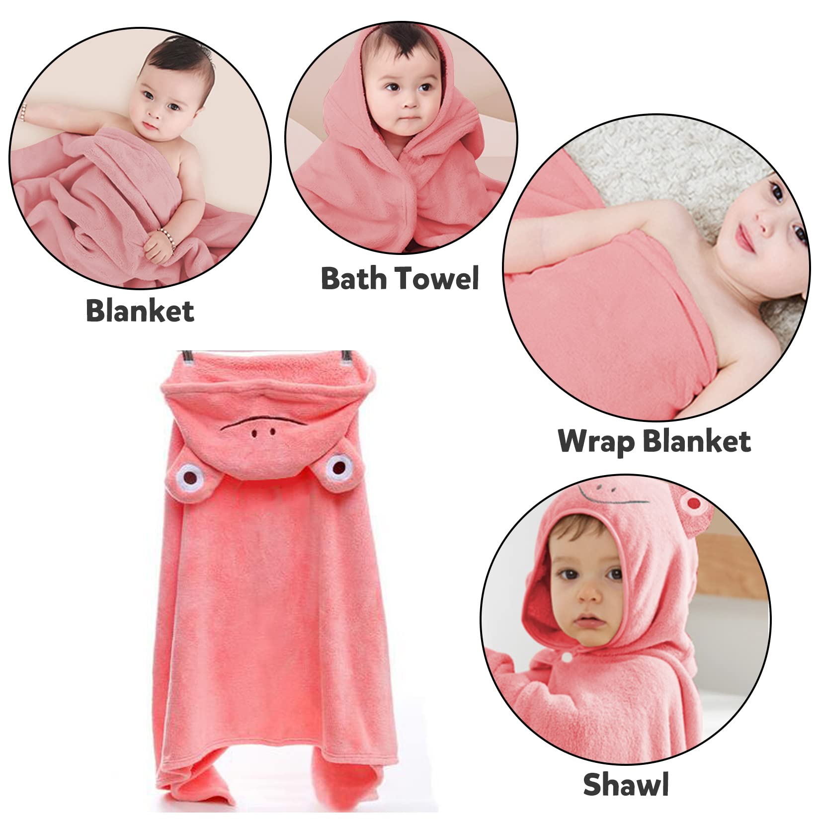 Baby-Badetuch mit Kapuze, Kleinkind-Badetücher, Decke für Neugeborene, saugfähiger Bademantel, Duschgeschenke für Jungen und Mädchen, 69,8 x 139,7 cm (rosa Frosch)