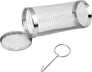 BBQ Grill Baskets Barbecue Net Tube Stainless Steel Wire Mesh Cylinder Grill Basket, VASLON Rolling Grilling Basket Grill Tool for Vegetables & Fish, Great Useful BBQ Accessories Portable Outdoor Camping Barbecue Picnic Cookware(1pack/20CM)
