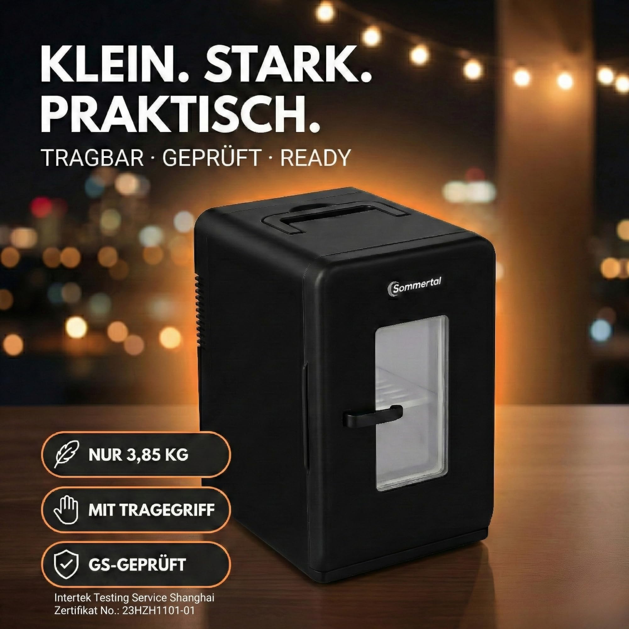 Sommertal KS15 Mini Kühlschrank, kühlen und wärmen, Volumen 15L, 230V für Zimmer Steckdose und 12V DC für Auto, Bierkühlschrank, Getränkekühlschrank, Minibar klein tragbar