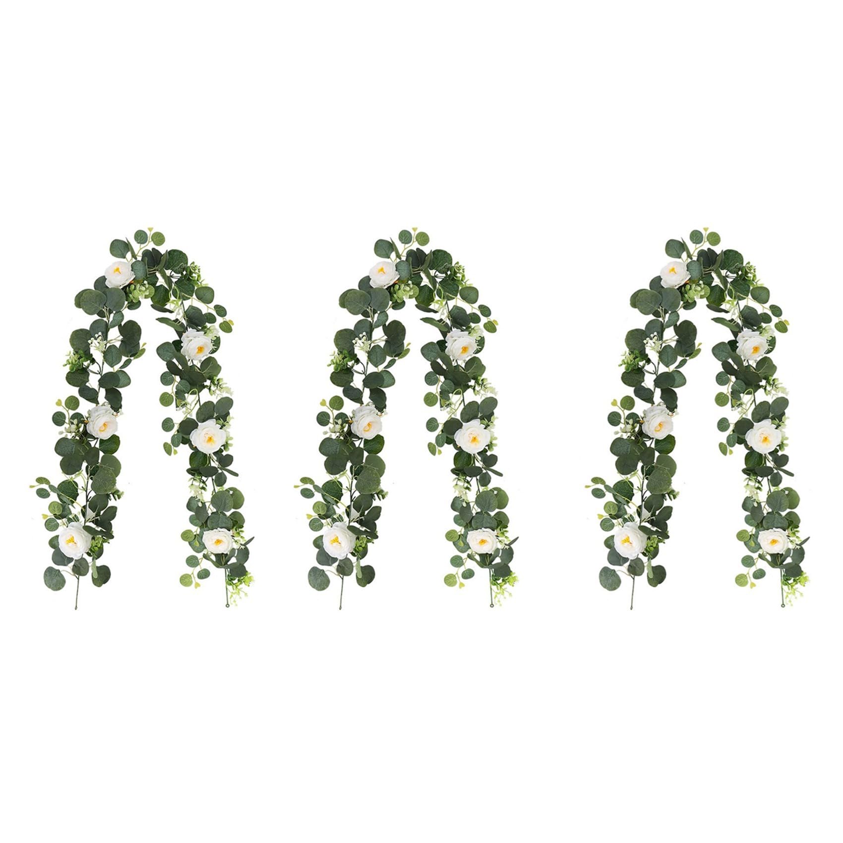 Vjsujehgy 3X Eucalyptus Garland and Flower Hanging Artificial Eucalyptus Leaf Greenery for Wedding Backdrop Arch
