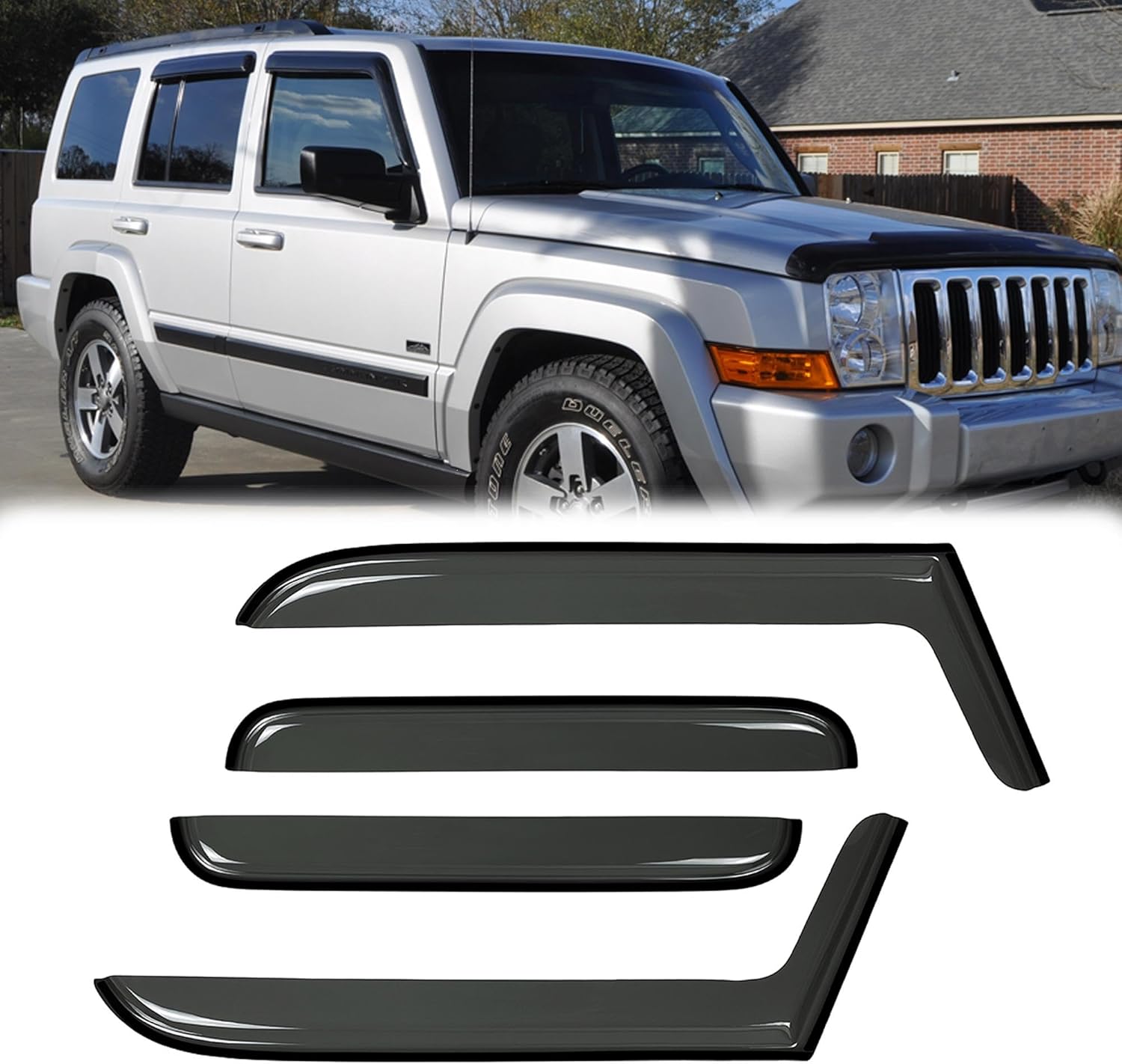 4pcs Front & Rear Window Visor Deflector Guard Sun Rain Vent Compatible with 2006-2010 Jeep Commander Window Wind Deflectors Shield