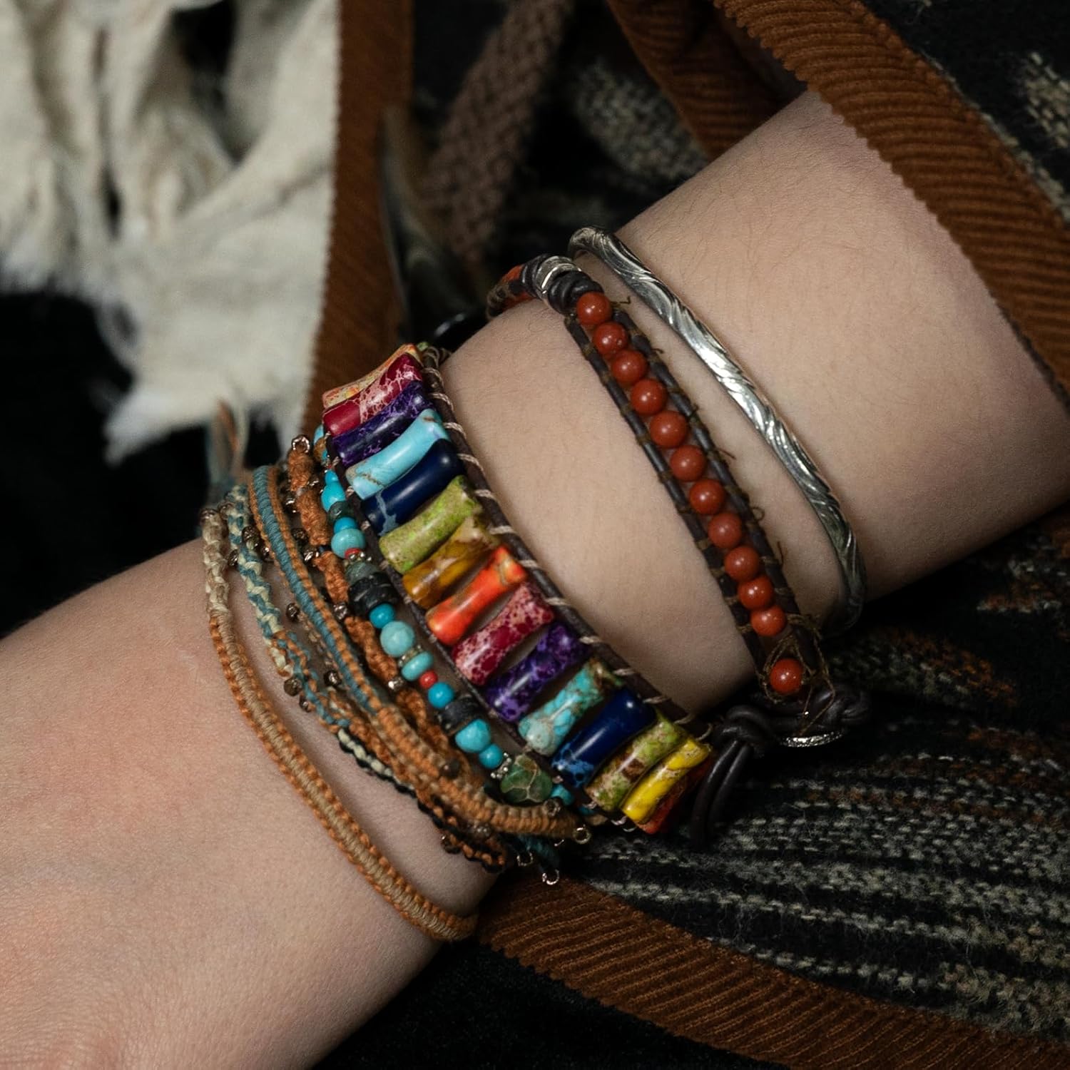 Chakra jewelry gifts Bracelets for Women，Handmade Natural Stone Healing Bracelets，hippie boho Friendship gifts Jewelry for women