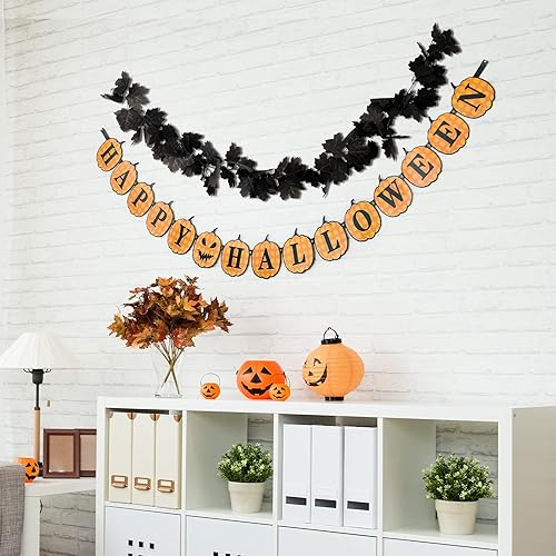 Miniatura 6 de 2 guirnaldas de arce de otoño de Halloween de 5.9 pies, guirnalda artificial de hojas de arce falsas, decoración para Halloween, cena, chimenea,