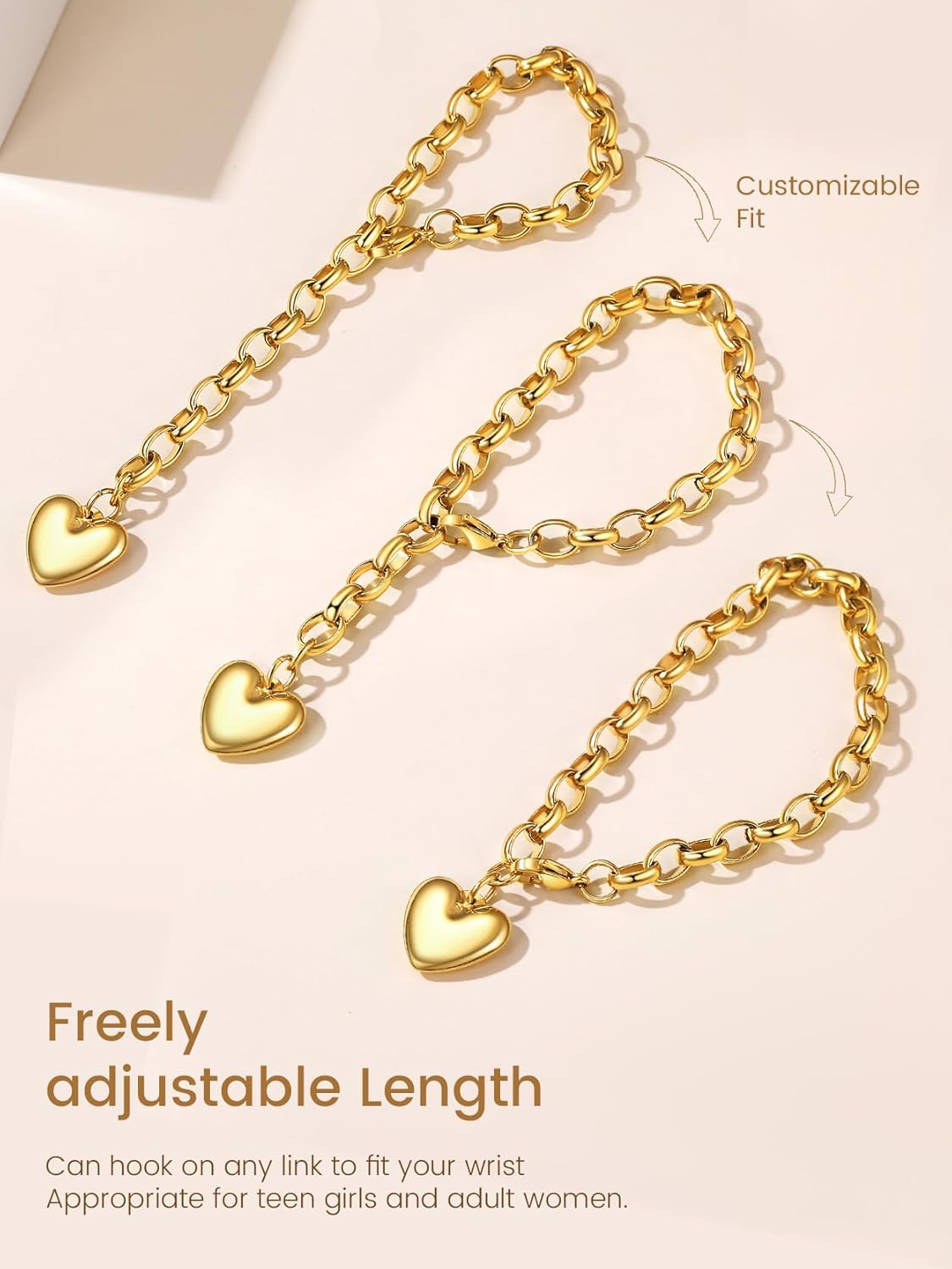 GoldChic Jewelry Heart Charm Bracelet Adjustable For Women, Stainless Steel Initial Cable Link Letters Mother Daughter Bracelets Jewelry Gifts for Mom (With Box) - Image 7